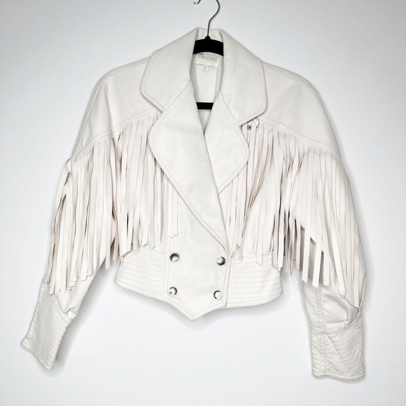REVOLVE Divine Heritage Fringe Vegan Leather Jacket Coat Women's Cream Size XS - Picture 2 of 6